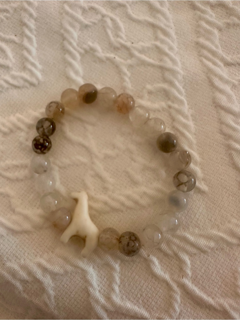 Beige and Brown Agate charm Bracelet with White Coral Charming
